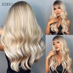 HENRY MARGU Long Wavy Brown Red Orange Wigs with Bangs Cosplay Party Heat Resistant Synthetic Hair Wigs for Black Women Afro