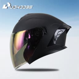 715-Motorcycle Dual Visor Flip-Up Modular Full-Face Helmet Anti-Fog Street Bike Racing Helmet for Women and Men Retro 3/4 Helmet
