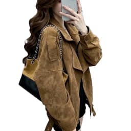 Women Faux Leather Coats Solid Jacket Turn Down Collar Long Sleeves Zipper Hem Belt Loose Fit Moto Streetwear 2026 Autumn Winter