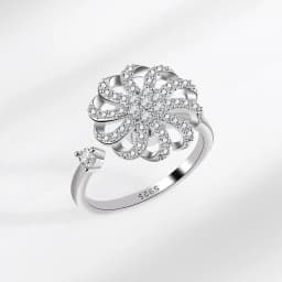 SMJEL Fidget Spinner Ring Anxiety for Women Multiple Crystal Flower Eye Butterfly Animal Ring Rotate Anti Stress Wedding Jewerly