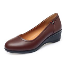 Spring Women Cute Stylish Round Toe Shallow Mouth Black Pu Leather Pumps Casual Comfort Wedge Heel Anti-slip Shoes