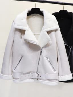 Ly Varey Lin Winter Faux Lamb Leather Jacket Women Faux Leather Lambs Wool Fur Collar Pu Moto Zipper Jacket Warm Thick Outerwear