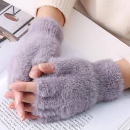 Lovely Fluffy Plush Fingerless Gloves Students Write Type Women Mink Soft Winter Warm Half Fingers Gloves Girls Knitted Mittens