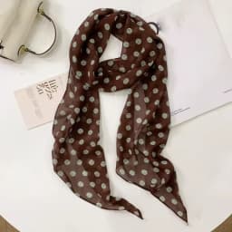2026 New Ins Style Brown Chiffon Polka Dot Long Silk Scarf Multifunctional Accessory Neck Women's Headband Tie Hair Towel