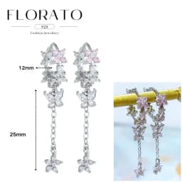 FLORATO 925 Sterling Silver Earrings Chain Tassel Pendant Earrings Zircon Silver Earrings for Women Trend Luxury Wedding Jewelry