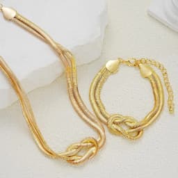 Double Layer Knot Necklace Bracelet Set For Women Gold Color Snake Chain Choker Twisted Chunky Fashion Jewelry Accessories
