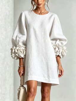 Vintage Solid Women Cocktail Dresses 3D Floral Cuff Decor 3/4 Sleeves Prom Dress Elegant Casual Party Wedding Guest Mini Dress