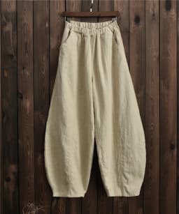 Johnature Autumn Solid Color Pockets Loose Pants 2025 New Women Vintage Elastic Waist Cotton Linen Wide Leg Full Length Pants