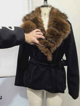 Elegant PU Fur Patchwork Jacket Women Loose Detachable Collar Lapel Double Breasted Jackets Female Fashion Winter Warm Outwear