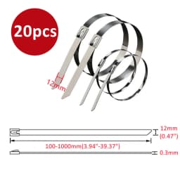 10 20 50 100 200 Pcs 12mm 0.47 inch Exhaust Wrap Multi-Purpose 304 Stainless Steel Metal Cable Tie banding self-locking zip ties