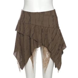 SylCue Mesh Patchwork Mini Skirts Women Elastic Waist Irregular Ruched Ruffles High Street Style Casual Elegant Classic Bottoms