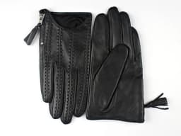 TECH GLOVES Real Leather Dark Red Wrist Short 19cm Zipper Fringe Tassel Genuine Sheepskin Lambskin Women Ladies Touchscreen