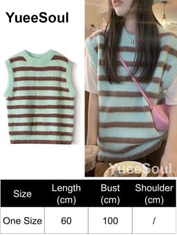 Green Knit Vest Printed Sleeveless Pullover Oversized Women Sweater Vest 2026 New Y2K Vintage Knitwear Women's Autumn Clothing