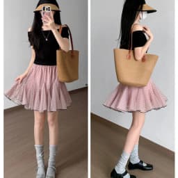 Polka Dot Mesh Cake Skirt Women Summer High Elastic Waist A-line Short Skirts for Woman Sweet Ballet Style Ruffles Puffy Skirt