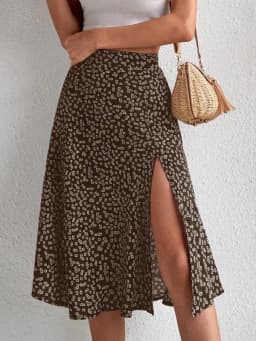 Spring and summer new women's versatile floral zipper split A-line skirt