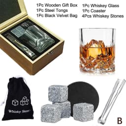 Father'S Day Gift Whiskey Stones Set 8 Pcs Granite Ice Cubes+ 2 Pcs Cups For Whisky In Wooden Bottle Box Present For Dad〔CC11〕