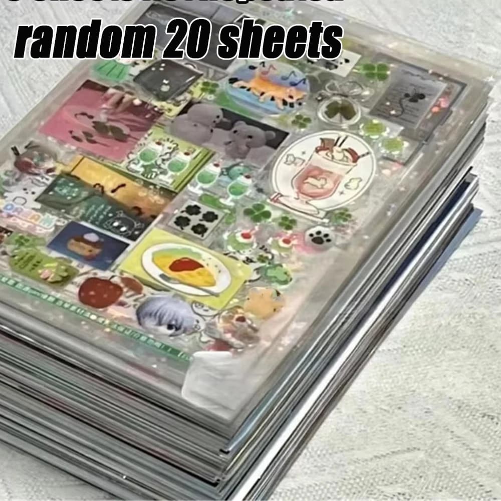 20 Sheets Vintage Glitter Stickers - Transparent PET Film for Scrapbooking & Journals | Kawaii Decorative Toploader Stickers!