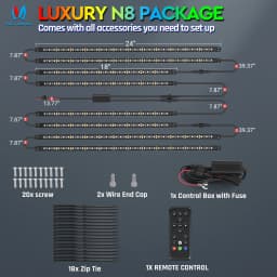 MICTUNING N8 Car Underglow Light Strips RGBW LED With Wireless App & Remote Dual Control Auto RGB Atmosphere Decorative Lamps