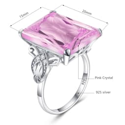 Classic Real 925 Sterling Silver Pink Crystal Ring for Woman Rectangle Anniversary Party Vintage Fine Jewelry Gift