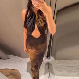 Gradient Printed Women's Maxi Dress Tie Halter Neck Front Chest Cut Out Midriff Hollow Full Bare Back Flared Fish Tail Skirt