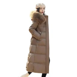Winter Women Long Parkas Solid Colo Neck Hooded Cotton Jacket Pockets Windproof Zipper Closure Padded Outwear