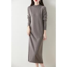 Autumn Winter Women's Wool Long Dress Cashmere Mock Neck Pullover Sweater 100% Merino Wool Soft Knitwear OL Simple Basic Dress