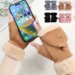 Thicken Flip Cover Suede Gloves Warm Velvet Touch Screen Wool Lining Half Finger Gloves Winter Outdoor Writing Student Gloves