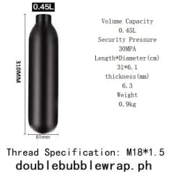 Round Bottomed Aluminum Bottle Thread M18*1.5 4500 PSI Tank Cylinder Diving Aquarium Plant CO2 Tank Dive Oxygen Tank
