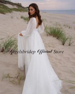 Tulle Beach Long Sleeves Wedding Dresses Customized 2025 Sexy Split Train Simple Bridal Gowns Boho Backless Robe De Mariée