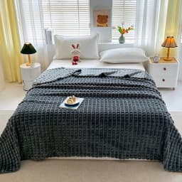 New Simple 3D Plaid Blanket Autumn Winter Soft Warm Multi-functional Sofa Blankets Cozy Durable Artificial Rabbit Plush Blanket