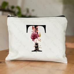 26 Letters Flower Makeup Bag Printed Bridesmaid Wedding Gift Graduation Teacher's Day Gift Storage Bag Travel Perfume Side Bag
