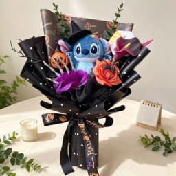 Genuine Stitch Plush Dolls Small Pendant With Artificial Flowers Handmade Bouquets Gifts For Valentine Graduation Christmas