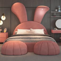 #For designer girl rabbit bed high-end fabric children's bed with night light modern popular double storage children's bed