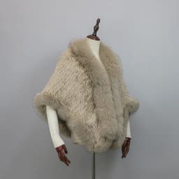 Women 100% Real Rabbit Fur Cape with Fox Fur Collar Winter Warm Knitted Cloak Rabbit Fur Poncho Girls Party Fashion Shawl Scarf
