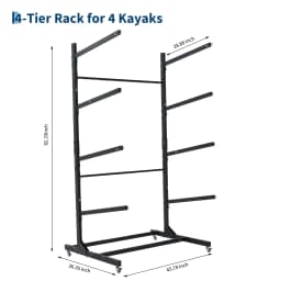 Freestanding Kayak Storage Rack 2/3/4 Tier Adjustable SUP Canoe Stand Heavy Duty Holder With Wheels Outdoor Garage Organizer