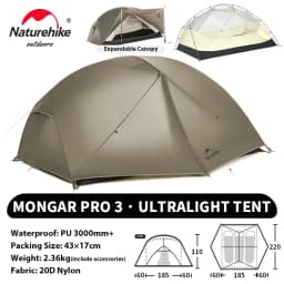 Naturehike Mongar UL PRO 1-3 People Tent 20D Ultralight Travel Waterproof Hiking Survival Outdoor Camping Portable Sun Shelter