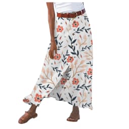 Summer Women's Skirt Cotton Linen Important Button Slit Flower Print Fashion Versatile Vacation Beach Midi Skirt