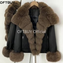 OFTBUY New Winter Duck Down Women Real Fox Fur Collar Parka Female Natural Fur Puffer Jacket Fur Cuffs Casual Coat Outerwear