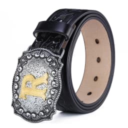 Western Belt Men Genuine Leather Belts for Men Women Cowboy Cowgirl Big Letters Buckle Gold Male Belts Long Black Brown Quality