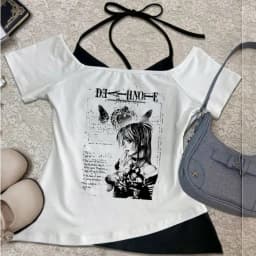 Death Note crop top women goth cutecore gothic 2000s scene tshirt kawaii streetwear anime cheap cute