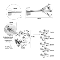 12Pair Cubic Zirconia Stud Earrings Round Crystal Stainless Steel No Fade Simple Screw Earrings Jewelry Gifts Wholesales Vintage