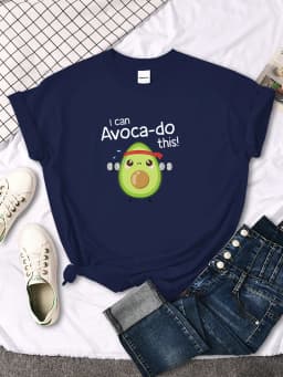female T shirt Avocado for arm exercise I CAN DO THIS letter print topS women oversize kawaii Soft O-neck lady cozy slim clothes