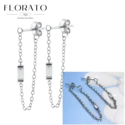 FLORATO 925 Sterling Silver Earrings Chain Tassel Pendant Earrings Zircon Silver Earrings for Women Trend Luxury Wedding Jewelry