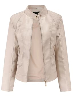 Women's Elegant Stand-up Collar Solid Jacket 2022 Female Three-dimensional Pattern Coat S-4XL New Pu Faux Leather Jacket Women