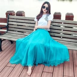 High-grade Double Layer Skirts Spring Summer Elastic High Waist Large Swing Gauze Chiffon Skirt A-line Pleated Long Beach Skirt