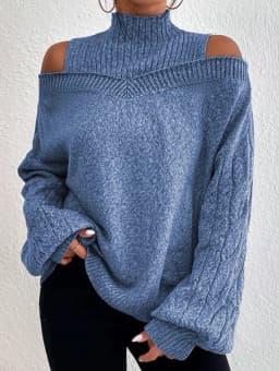 2023 Autumn Winter New Off Shoulder High Neck Long Sleeve European and American Sweater Loose Knit Cardigan