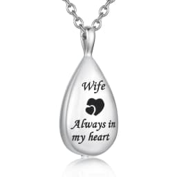 Carved Teardrop Keepsake Ashes Necklace Urn Pendant Cremation Memorial Jewelry-Always in My Heart