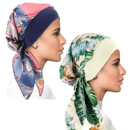 2PCS Women Printed Pre-Tied Turban Cap Long Tail Headscarf Strechy Bandana Muslim Hijab Inner Caps Hair Loss Cover BeaniesBonnet