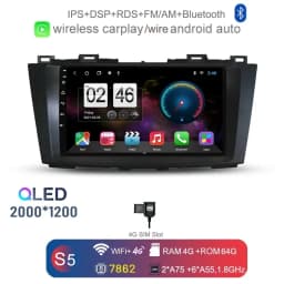 2000*1200 360 Carplay Auto Android 13.0 8G+128G Car DVD Player GPS map WIFI Bluetooth 5.0 RDS Radio For Mazda 5 2010 - 2014 2015