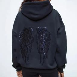 Leisure Spring and Autumn Sweater Wing Print and Hot Rhinestone Two Styles Women's Long-sleeved Pullover Hoodie